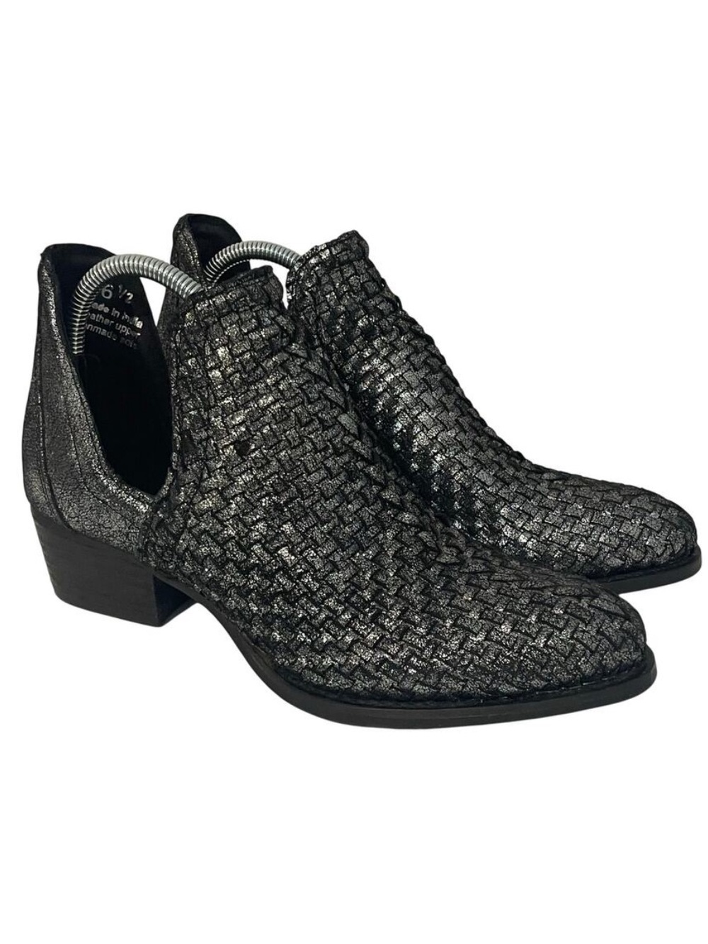 Very Volatile Malone Woven Leather Ankle Bootie Pewter Metallic Women’s Size 6.5